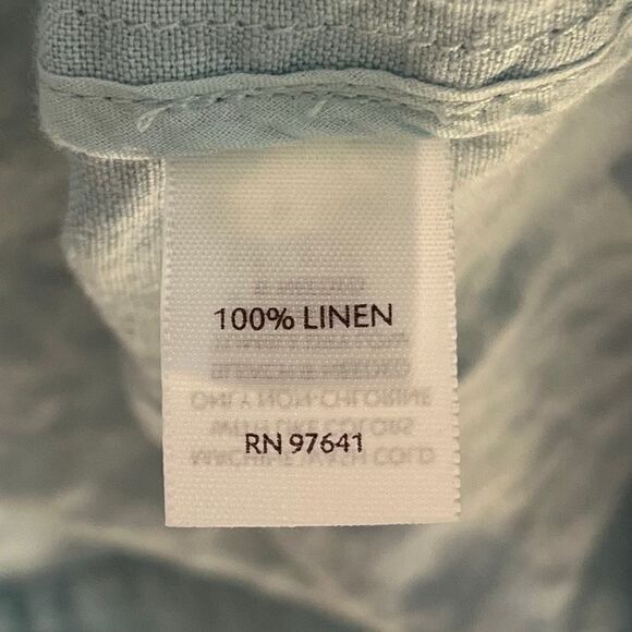 J. Jill Collarless Linen Jacket Medium Blue Beachy Coastal Top Pockets Old Money - Picture 7 of 9